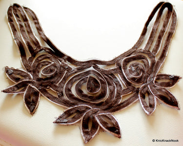 Brown And White Satin Fabric Neck Collar Trim